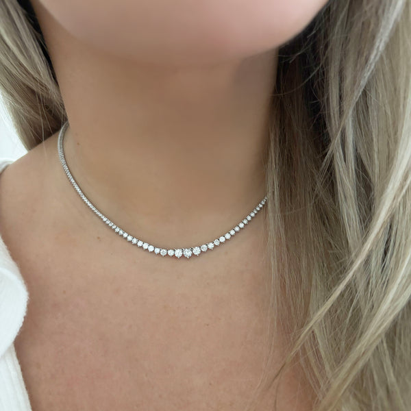 14K GOLD 6.03 CT NATURAL DIAMOND GRADUATED TENNIS NECKLACE