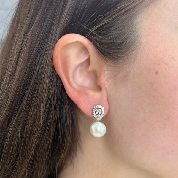 14K GOLD DIAMOND SHIRA PEARL EARRINGS