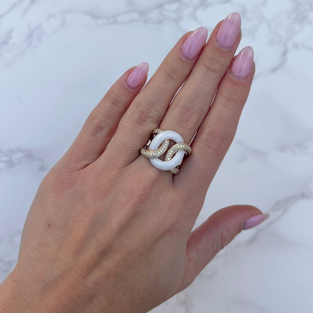 14K GOLD DIAMOND WHITE ONYX OLYMPIA RING