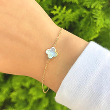 14K GOLD MOTHER OF PEARL MEG CLOVER BRACELET