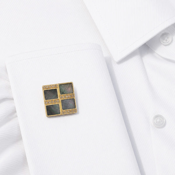 14K GOLD CHAMPAGNE DIAMOND BLACK MOTHER OF PEARL COREY CUFFLINKS