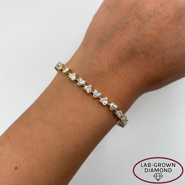 14K GOLD 8.44 CT LAB GROWN DIAMOND LUCY HEART TENNIS BRACELET