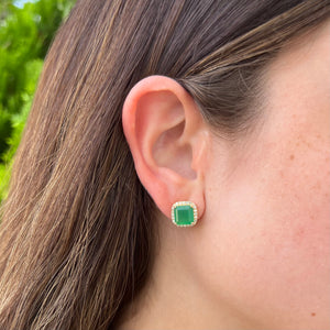 14K GOLD DIAMOND GREEN AGATE MIRANDA STUDS