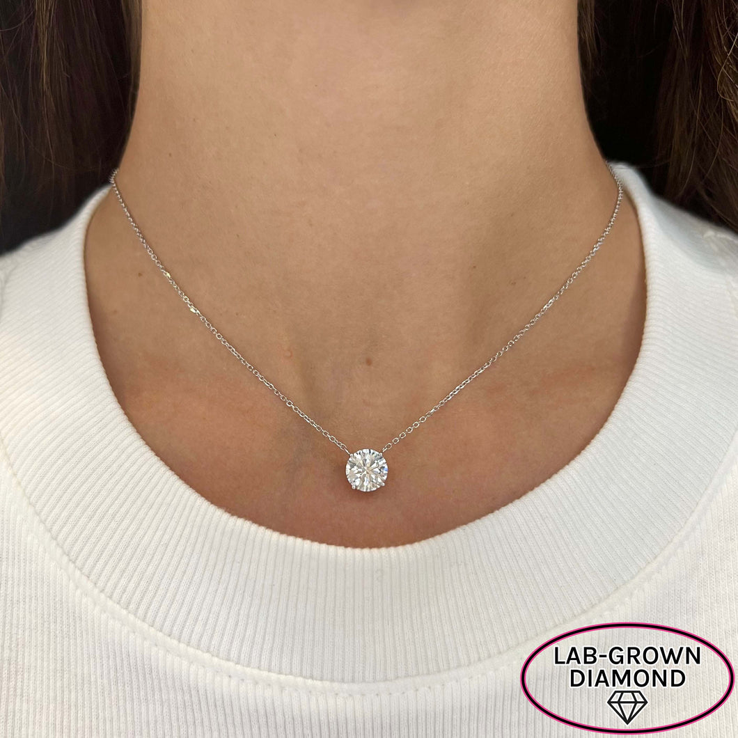 14K GOLD 2.00 CT LAB GROWN DIAMOND ROUND BRILLIANT NECKLACE