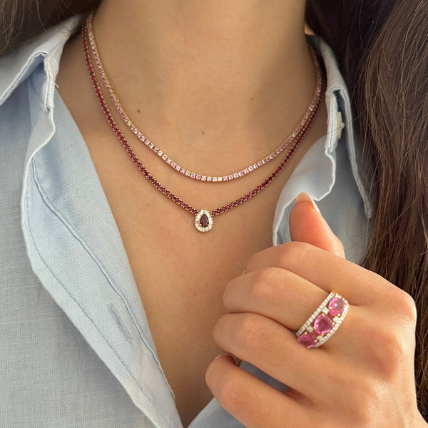 14K GOLD DIAMOND RUBY ALEXANDRA TENNIS NECKLACE