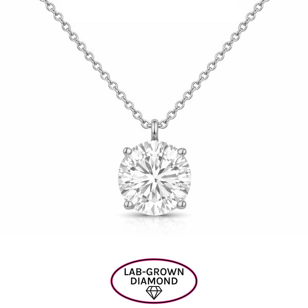 14K GOLD 3.00 CT LAB GROWN DIAMOND ROUND BRILLIANT NECKLACE