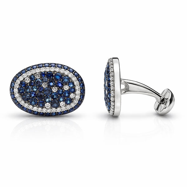 14K GOLD DIAMOND SAPPHIRE JOE CUFFLINKS