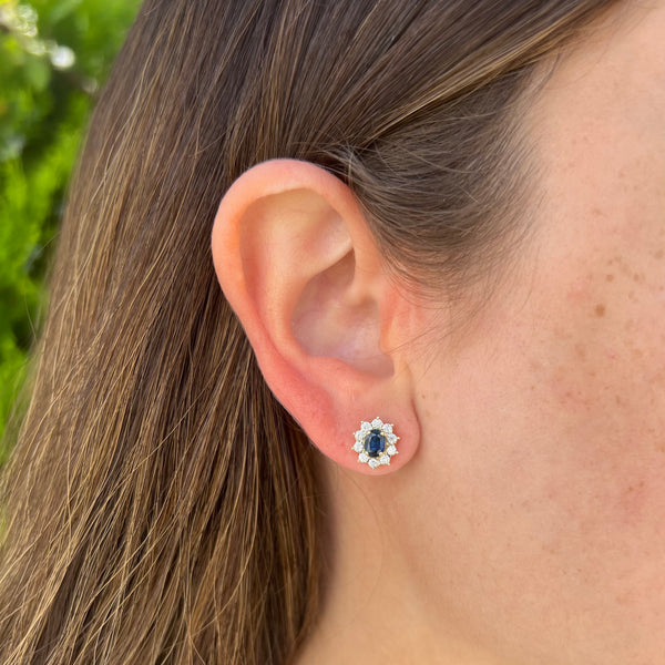 14K GOLD DIAMOND SAPPHIRE CAROL STUDS