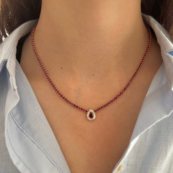 14K GOLD DIAMOND RUBY ALEXANDRA TENNIS NECKLACE