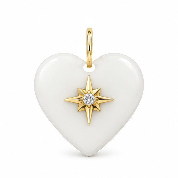 14K GOLD DIAMOND WHITE ONYX KYLIE HEART CHARM