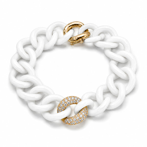 14K GOLD DIAMOND WHITE CERAMIC CUBAN BRACELET