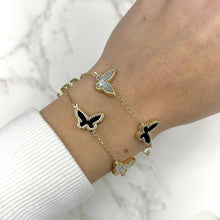 14K GOLD MOTHER OF PEARL ONYX JENNA BUTTERFLY BRACELET