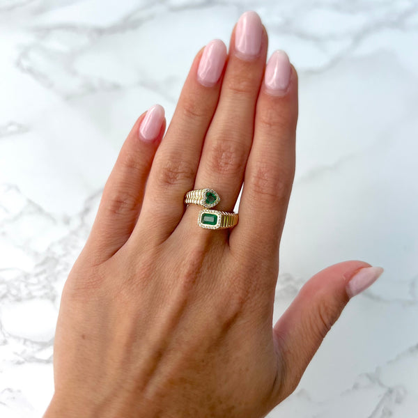 14K GOLD DIAMOND EMERALD KENNEDY RING