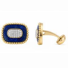14K GOLD DIAMOND LAPIS BRENT CUFFLINKS