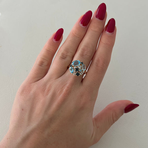 14K GOLD DIAMOND BLUE TOPAZ SURI RING