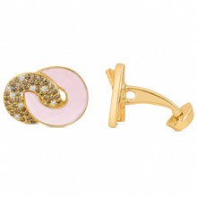 14K GOLD DIAMOND AND CHAMPAGNE DIAMOND PINK MOTHER OF PEARL COLLIN CUFFLINKS