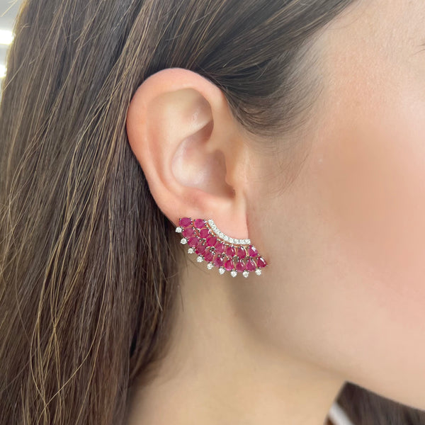 14K GOLD DIAMOND RUBY ESME EARRINGS