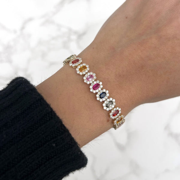 14K GOLD DIAMOND MULTI COLOR SAPPHIRE OVAL NADIA BRACELET