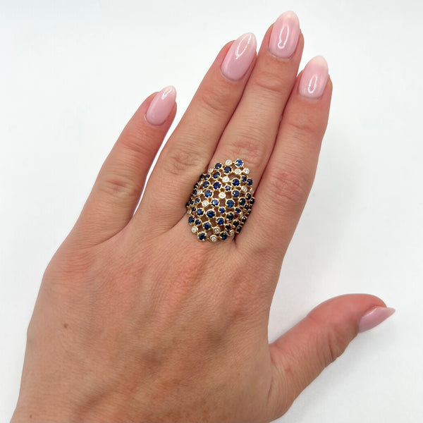 14K GOLD DIAMOND SAPPHIRE ROBYN RING