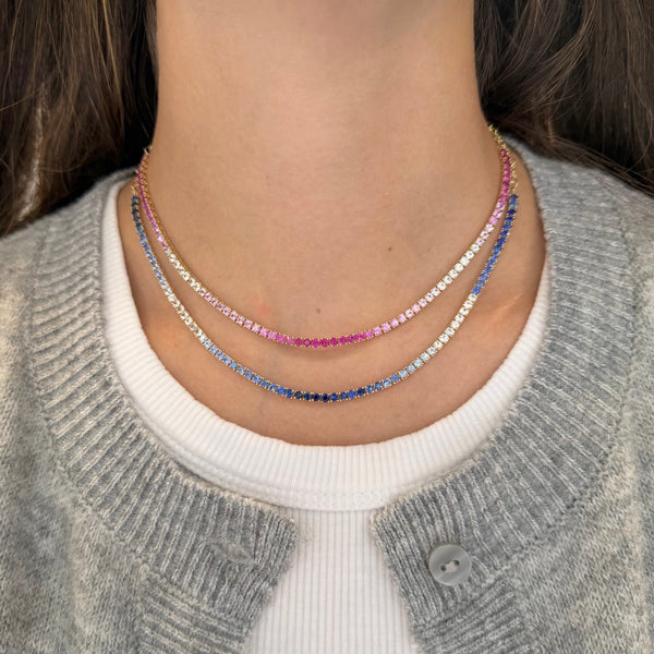 14K GOLD PINK SAPPHIRE OMBRE REVVI TENNIS CHOKER NECKLACE