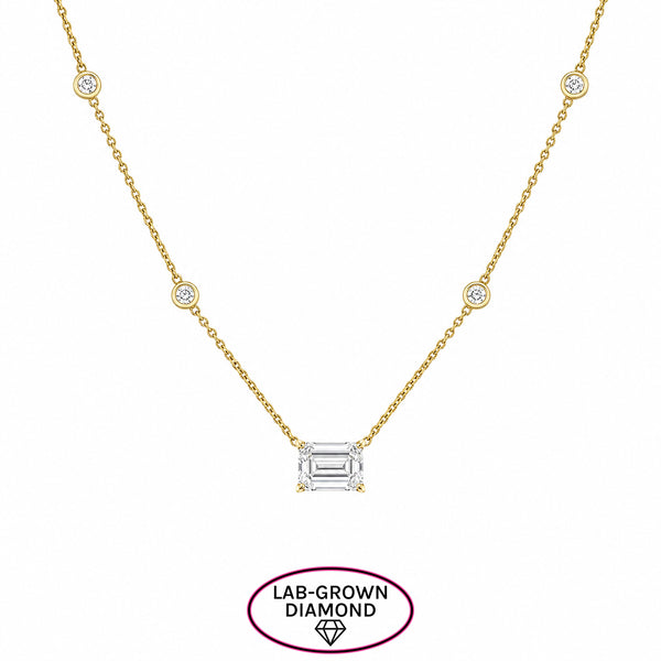 14K GOLD LAB GROWN DIAMONDS BY THE YARD EMERALD NECKLACE