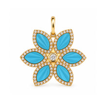 14K GOLD DIAMOND TURQUOISE FLOWER CHARM