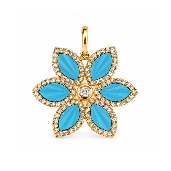 14K GOLD DIAMOND TURQUOISE FLOWER CHARM