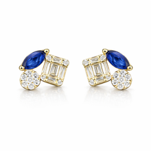 14K GOLD DIAMOND BLUE SAPPHIRE FINNY STUDS