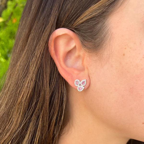 14K GOLD DIAMOND PINK SAPPHIRE LISA STUDS
