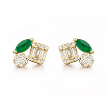 14K GOLD DIAMOND EMERALD FINNY STUDS