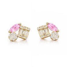 14K GOLD DIAMOND PINK SAPPHIRE FINNY STUDS