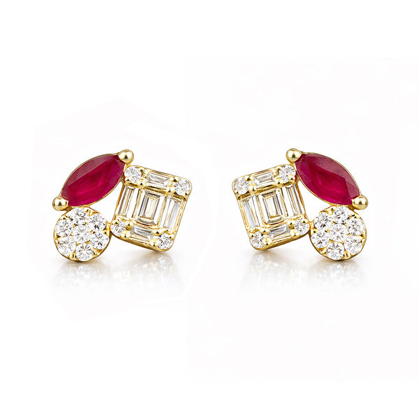 14K GOLD DIAMOND RUBY FINNY STUDS