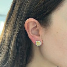 14K GOLD DIAMOND AND YELLOW DIAMOND BRENDA HEART STUDS