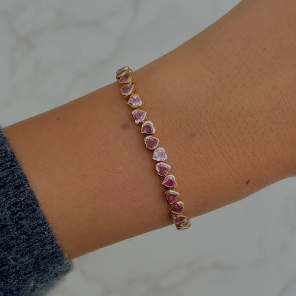 14K GOLD PINK SAPPHIRE SMALL LUCY HEART BRACELET
