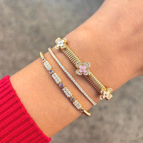 14K GOLD DIAMOND AND PINK SAPPHIRE CORRINA FLEX BANGLE