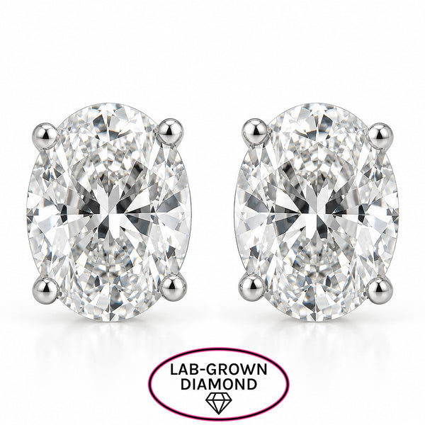 14K GOLD 3.00 CT LAB GROWN DIAMOND OVAL STUDS