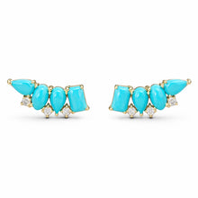 14K GOLD DIAMOND TURQUOISE CARMIT STUDS