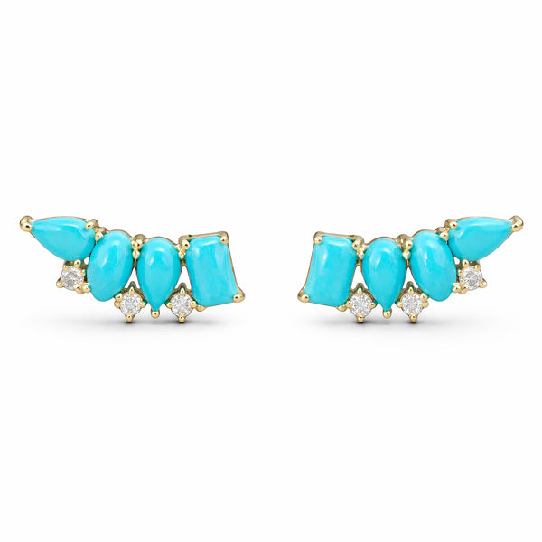 14K GOLD DIAMOND TURQUOISE CARMIT STUDS