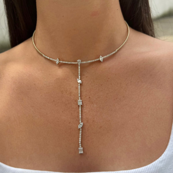 14K GOLD DIAMOND PHEOBE CHOKER LARIAT