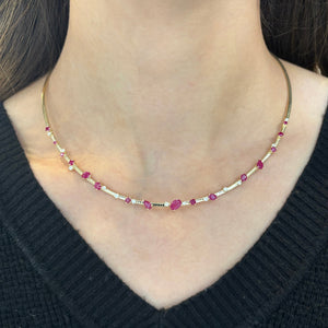 14K GOLD DIAMOND RUBY OMEGA NECKLACE