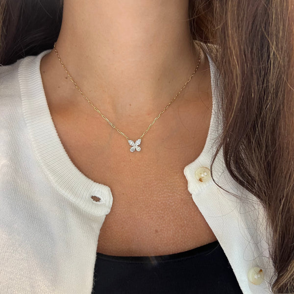 14K GOLD DIAMOND JENNY BUTTERFLY PAPERCLIP NECKLACE