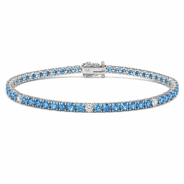 14K GOLD DIAMOND BLUE TOPAZ HILARY TENNIS BRACELET