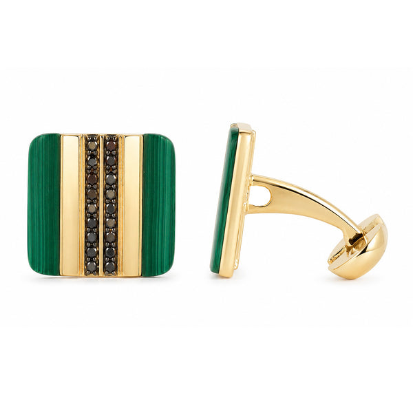 14K GOLD BLACK DIAMOND MALACHITE RAFI CUFFLINKS