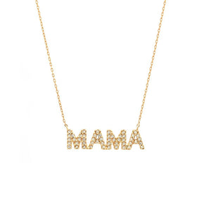 14K GOLD DIAMOND BLOCK MAMA NECKLACE