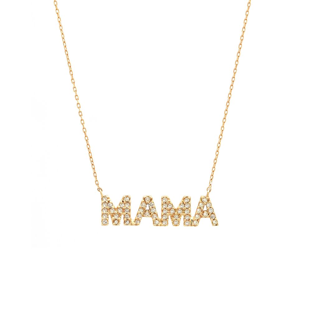 14K GOLD DIAMOND BLOCK MAMA NECKLACE