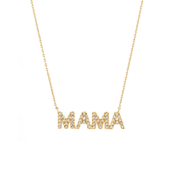 14K GOLD DIAMOND BLOCK MAMA NECKLACE