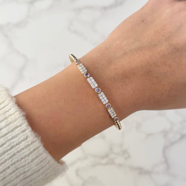 14K GOLD DIAMOND AND PINK SAPPHIRE CORRINA FLEX BANGLE