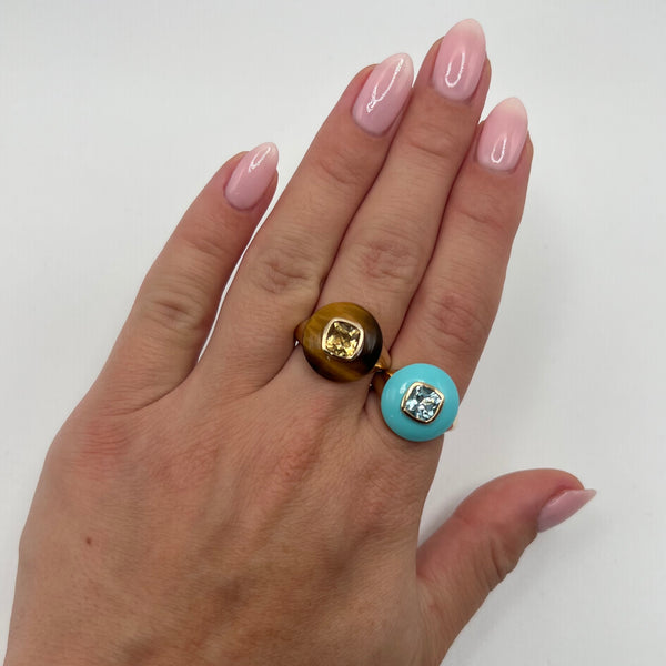 14K GOLD TIGER EYE AND CITRINE JESSIE RING