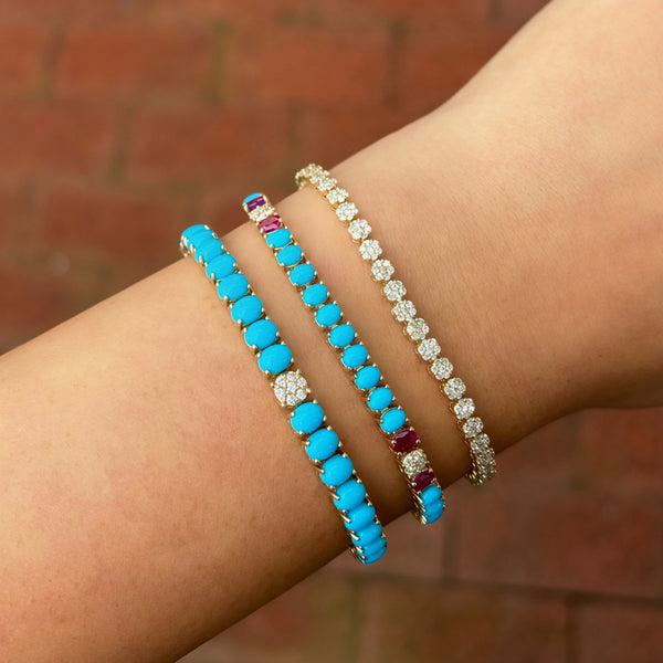 14K GOLD DIAMOND TURQUOISE AND RUBY LIANA BRACELET