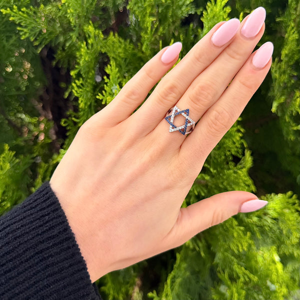 14K GOLD BLUE SAPPHIRE CARMIT MAGEN DAVID RING